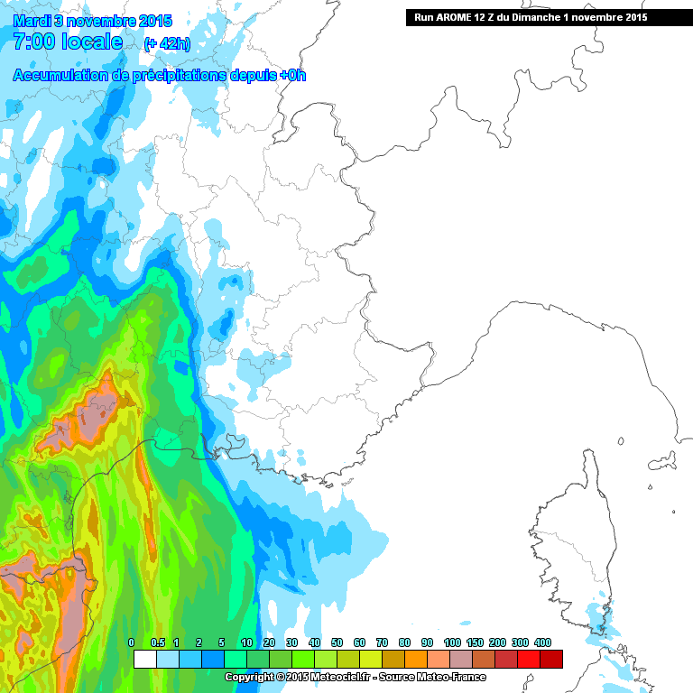 Cumul de pluie d'Arome 42h